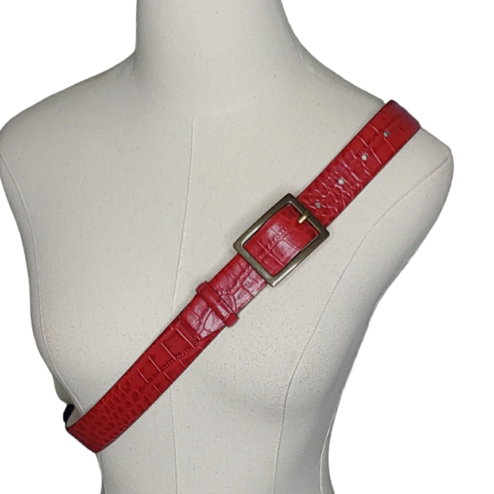 Liz Clairborne Vintage Belt L Leather Faux Crocodile Spring Raspberry Maroon